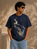 Navy blue oversized celestial graphic t-shirt