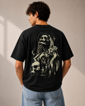 Black oversized graphic T-shirt with gothic skull back print